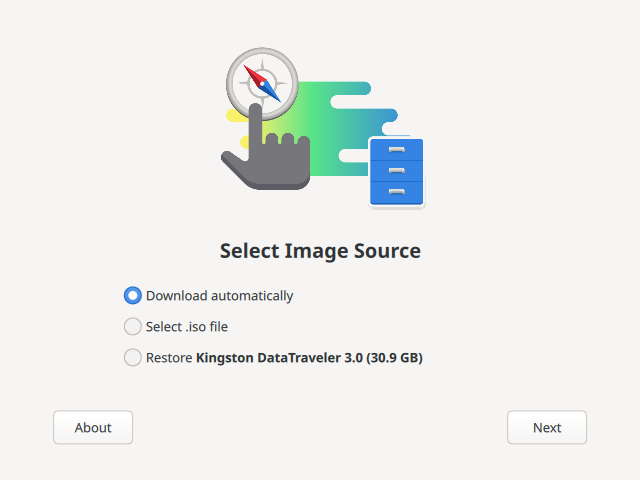Screenshot of Fedora Media Writer. The process could not be easier: Choose which OS to install, select the USB drive to write to, slowly sip your tea and voilà! you have a bootable USB drive. (Image from Fedora released under a CC-BY-SA-4.0 license.)